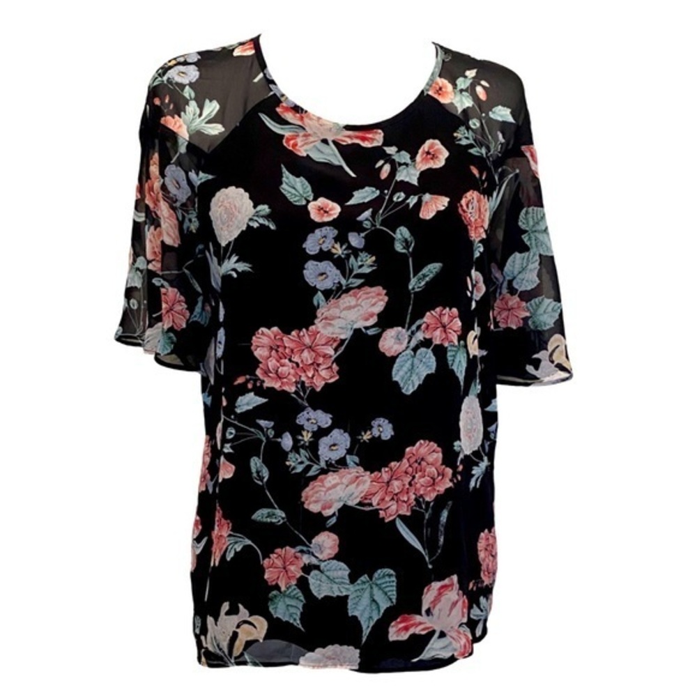 VINCE CAMUTO Black Floral Blouse Shirt Small